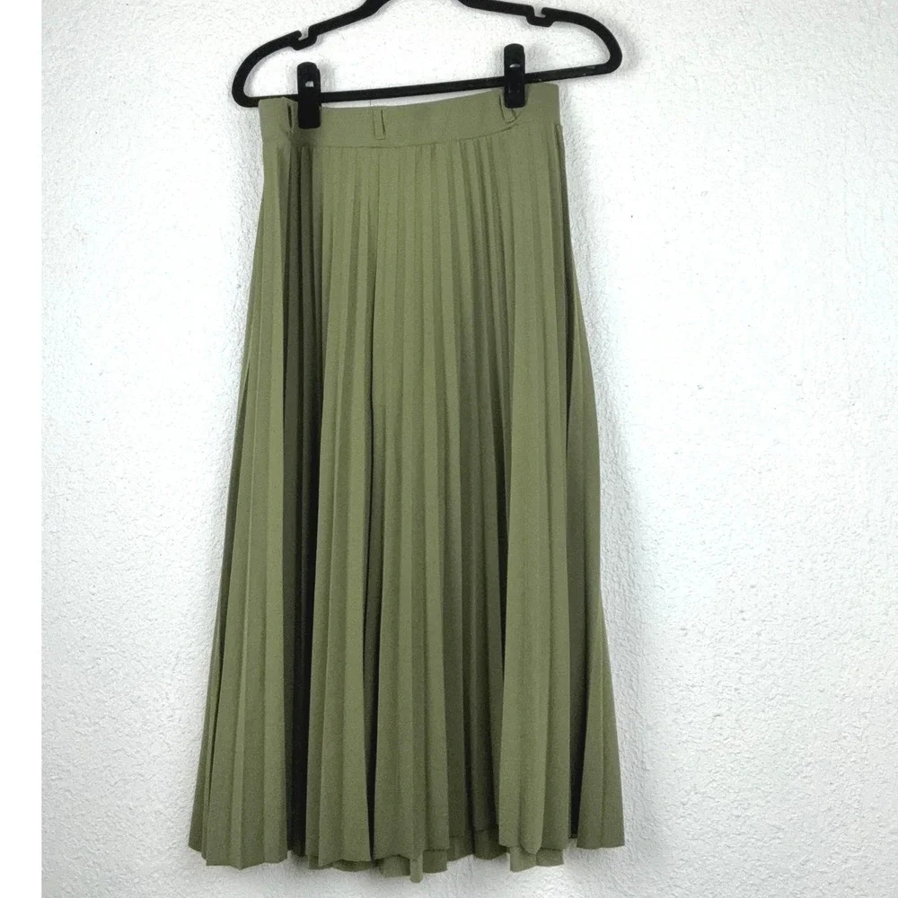 Elizabeth & Nicole Olive Green Pleated Midi Skirt - PL- Classic Academic